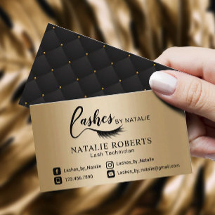 Carte De Visite Eyelash Extensions Salon Black & Gold Lashes Logo