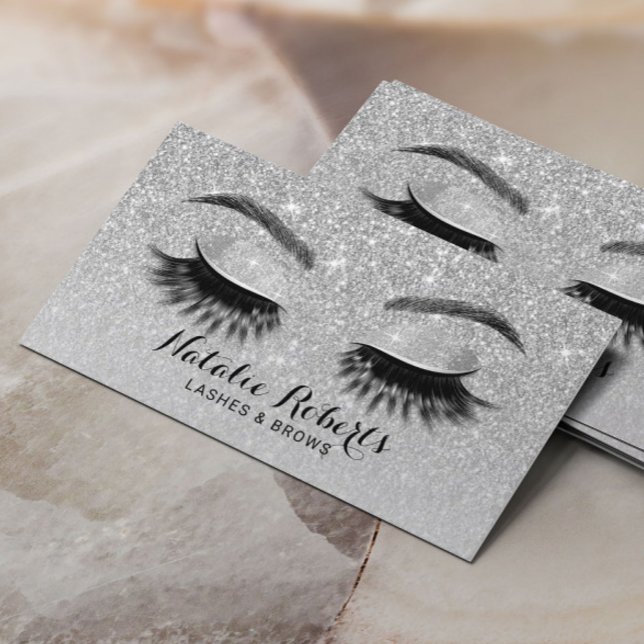 Carte De Visite Eyelash Extensions Silver Parties scintillant Salo (Créateur téléchargé)