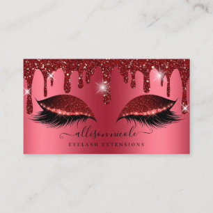 Carte De Visite Eyelash Parties scintillant rouge goutte métalliq
