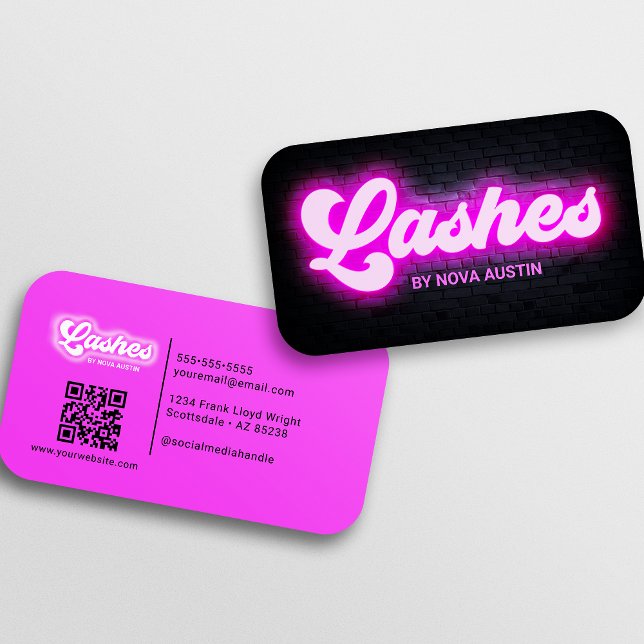 Carte De Visite Eyelash Tech Glam esthétique Hot rose QR Code (Créateur téléchargé)