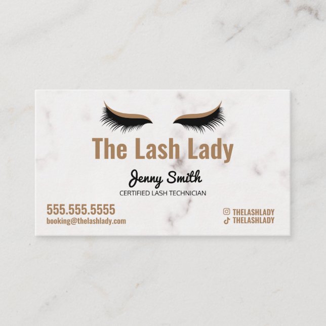 Carte De Visite EyeLash Tech Lash Salon de beauté Luxe Marble Gold (Devant)