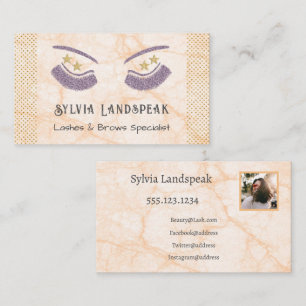 Carte De Visite Eyelashes Parties scintillant or et violet & photo