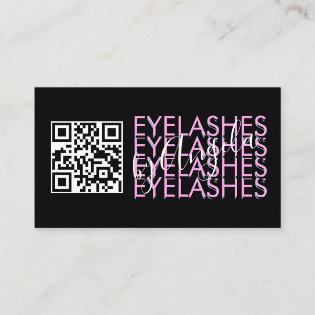 Carte De Visite Eyelashes Salon QR Code Pink Black Script (Devant)
