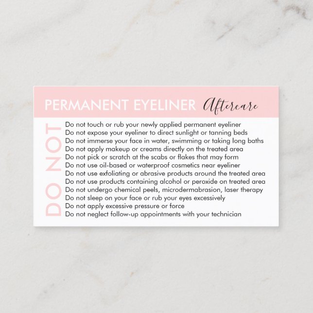 Carte De Visite Eyeliner Permanent Éviter Conseils Après-Soin (Dos)