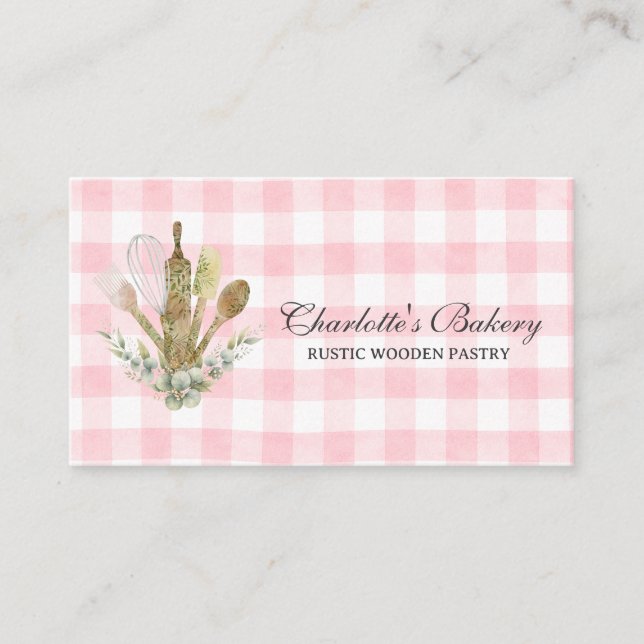 Carte De Visite Fabricant de gâteaux de boulangerie Gingham rose (Devant)