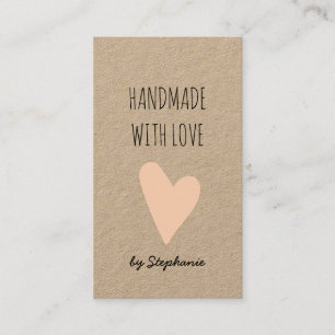 Carte De Visite Fabriqué avec amour Cœur rose Papier kraft rusti