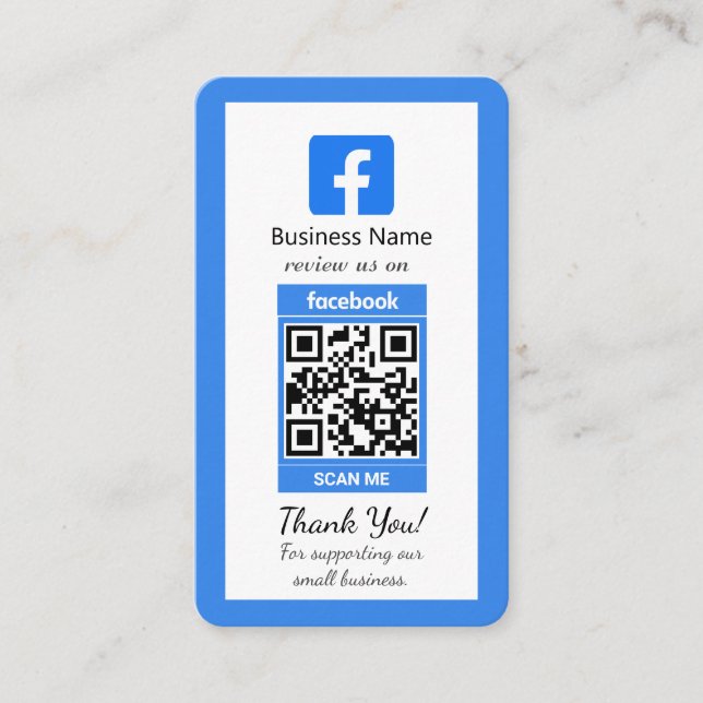 Carte de visite Facebook bleu avec code QR (Devant)