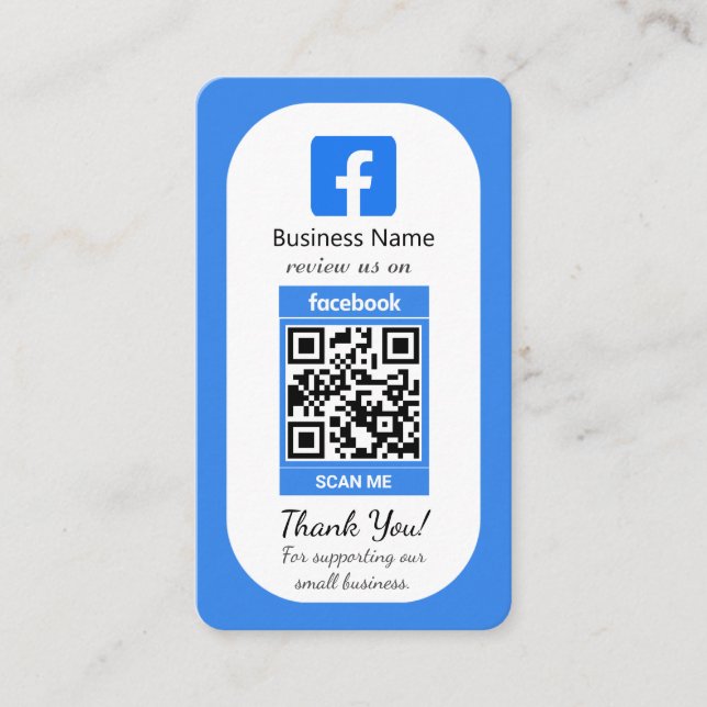 Carte de visite Facebook bleu avec code QR (Devant)