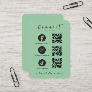 Carte De Visite Facebook Instagram Tiktok QR Code Mint Green