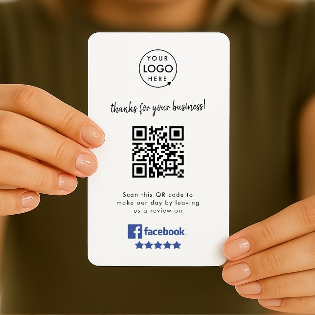 Carte De Visite Facebook Reviews | Business Review Link QR Code (Gain Facebook reviews & grow your business with this rating request editable handout business card.)