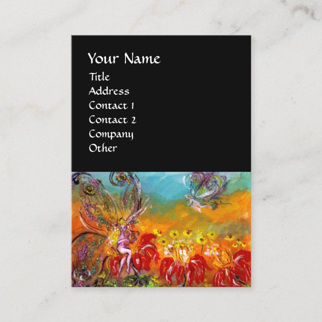Carte De Visite FAIRY OF THE RED FLOWERS Floral Imaginaire noir (Devant)