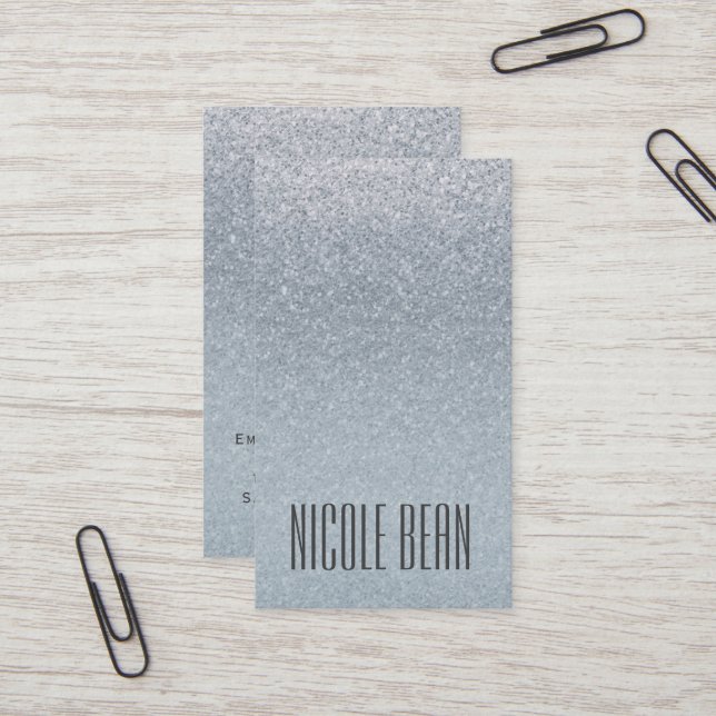 Carte De Visite Fairy Tale Parties scintillant Argent Glam Glamor  (Devant/Arrière en situation)