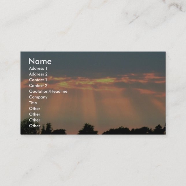 Carte De Visite Faisceaux de Sun par des nuages (Devant)