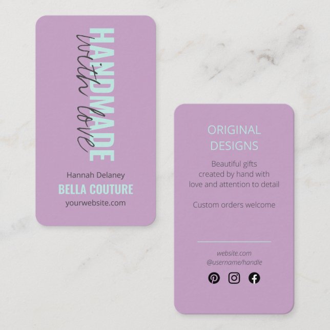 Carte De Visite Fait à la main avec l'amour dans la typographie su (Devant / Derrière)