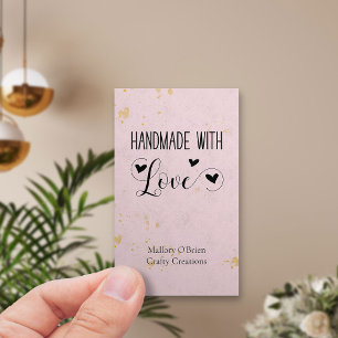Carte De Visite Fait main avec amour cœur calligraphie rose or