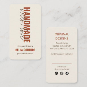 Carte De Visite Fait main avec amour en crème de typographie surdi