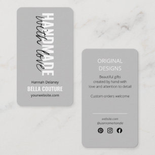 Carte De Visite Fait main avec amour en gris typographie surdimens
