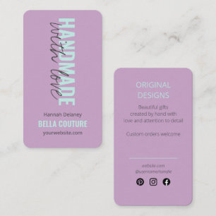 Carte De Visite Fait main avec amour en typographie surdimensionné