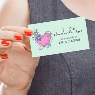 Carte De Visite Fait main avec amour Joli cœur de campagne vert me