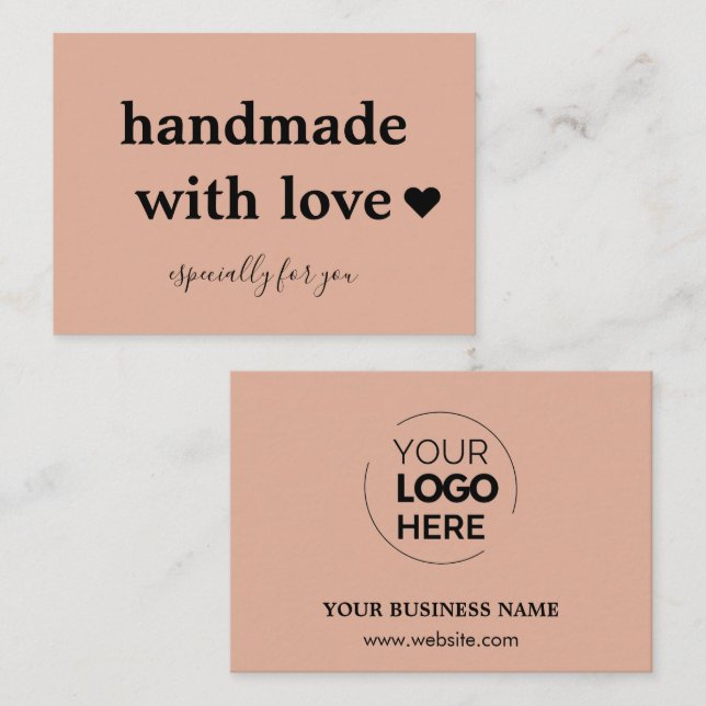 Carte De Visite Fait main avec amour | Rose logo personnalisé (Devant / Derrière)