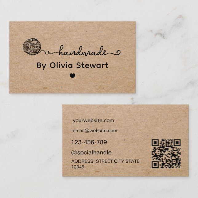 Carte De Visite Fait main par Custom Name Yarn Kraft  (Devant / Derrière)