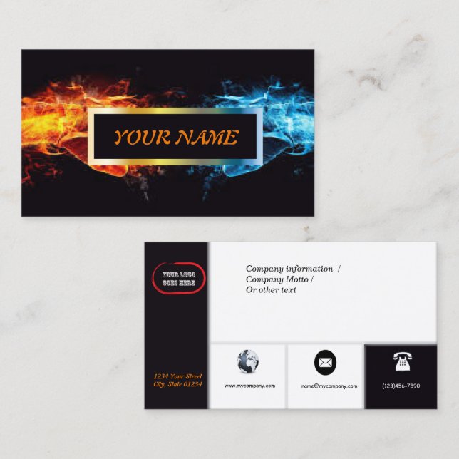 Carte de visite fait sur commande de glace du feu (Devant / Derrière)