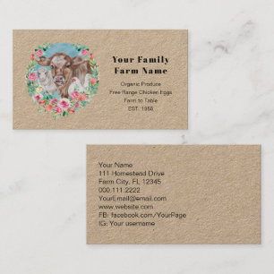 Carte De Visite Family Farm Homestead Chicken Cow Market Garden