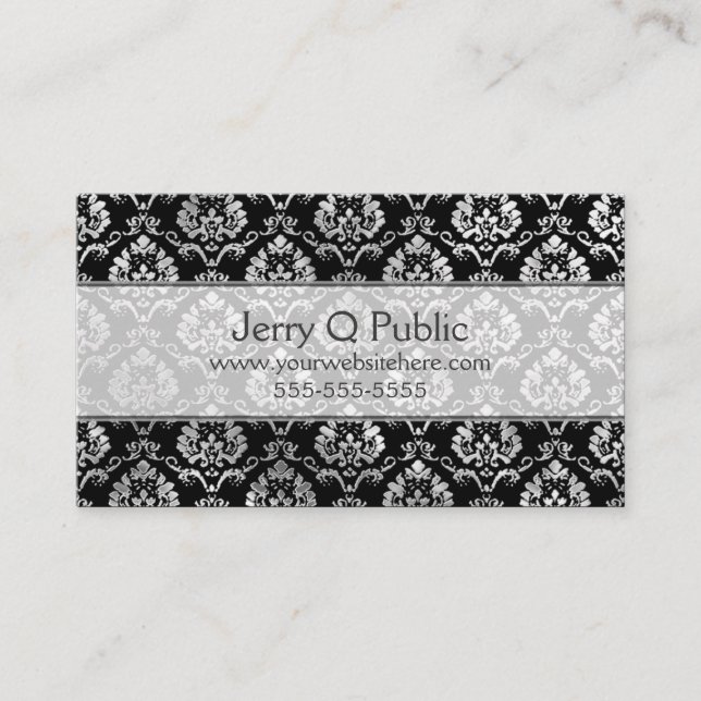 Carte De Visite Fancy Black Silver Damask (Devant)