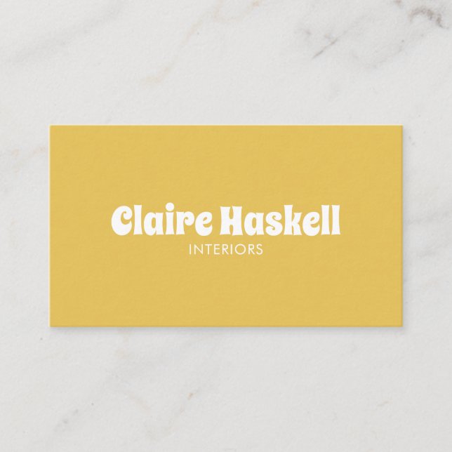 Carte De Visite Fancy Script Mustard Jaune Blanc Chic Minimal (Devant)