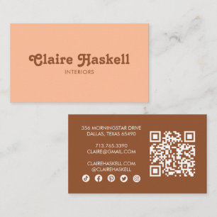 Carte De Visite Fancy Script Peach fuzz Chic Minimal Social QR Cod