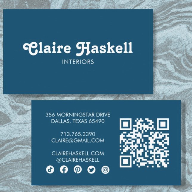 Carte De Visite Fancy Script Turquoise Bleu Chic Minimal Social Ic (Créateur téléchargé)