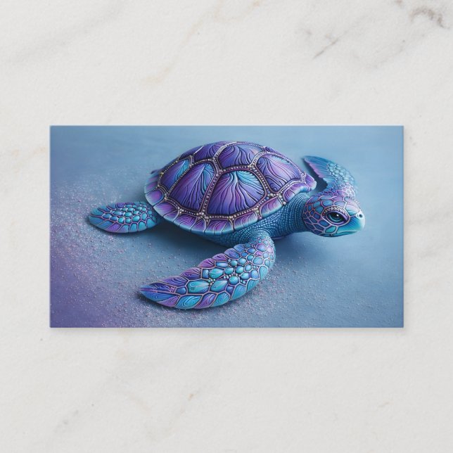 Carte De Visite Fantasy Sea Turtle in Blue & Purple, Peaceful  (Devant)