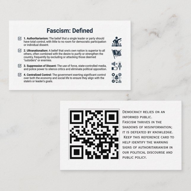 Carte De Visite Fascisme défini : Document de ralliement personnal (Devant / Derrière)