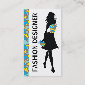 Carte De Visite Fashion designer fille bleu panthère jaune imprimé
