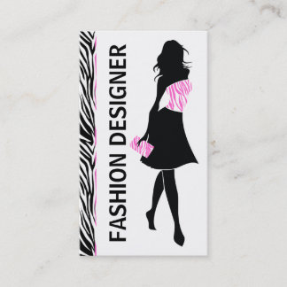 Carte De Visite Fashion designer fille noir blanc rose imprimé zèb