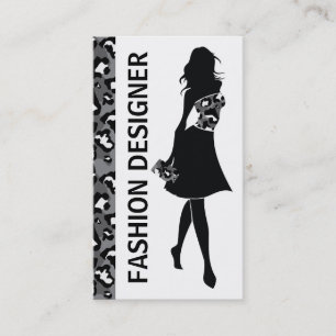 Carte De Visite Fashion designer fille noir gris panthère imprimé