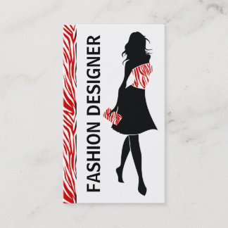 Carte De Visite Fashion designer fille rouge blanc imprimé zèbre