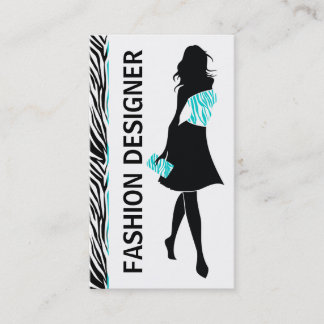 Carte De Visite Fashion designer fille turquoise, imprimé zèbre bl