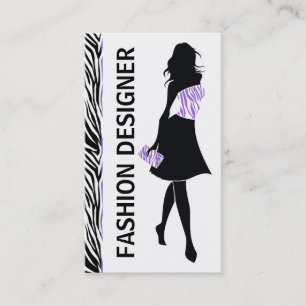 Carte De Visite Fashion designer fille violet, imprimé zèbre blanc