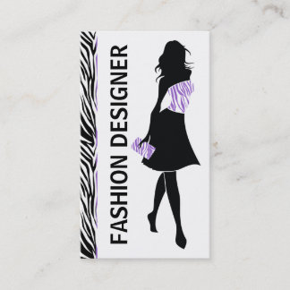 Carte De Visite Fashion designer fille violet, imprimé zèbre blanc