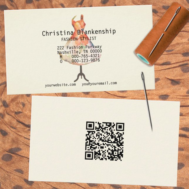 Carte De Visite Fashion Designer Mannequin Torso QR Code Custom (Créateur téléchargé)