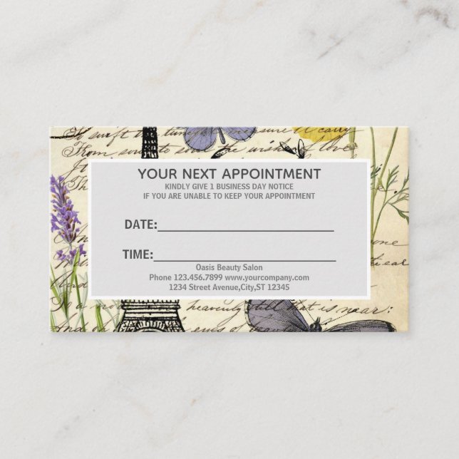 Carte De Visite Fashion Salon SPA french eiffel tower Paris (Devant)