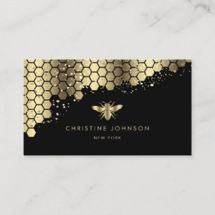 Carte De Visite fausse feuille d'or abeille sur noir