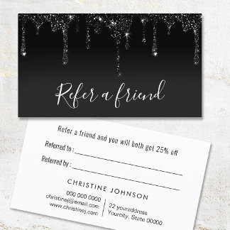 Carte De Visite fausse parties scintillant noire goutte sur la car