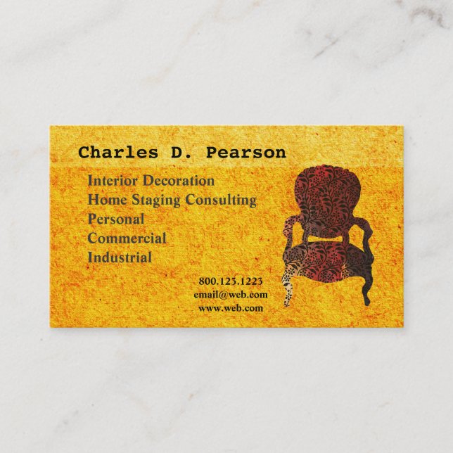 Carte De Visite Fauteuil vintage fleuri élégant de motif indien (Devant)