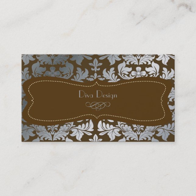 Carte De Visite Faux argent baroque damas/DO-IT-YOURSELF chocolat (Devant)