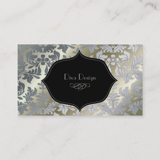 Carte De Visite Faux argent baroque damassé /noir (Devant)