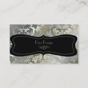 Carte De Visite Faux argent baroque damassé /noir