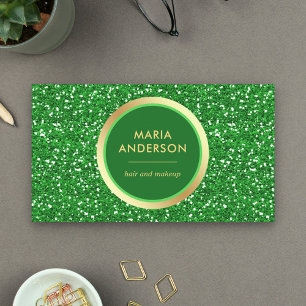 Carte De Visite Faux cercle de feuille d'or vert Paillettes Maquil