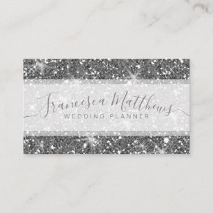Carte De Visite Faux Chic Faux Parties scintillant en argent Swash
